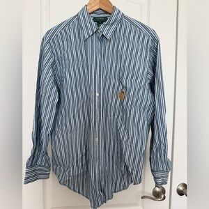 Ralph Lauren Blue and White Striped Button-Down Shirt